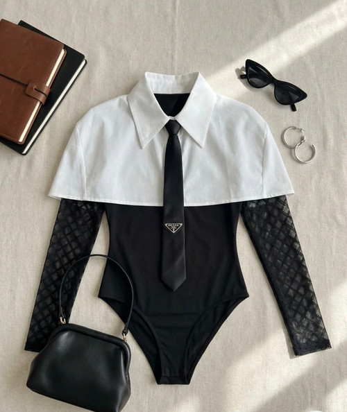 Lace Bodysuit W/Cape & Tie