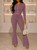 Hacci Ribbed Hoodie Jacket & Flare Pants (Plum)