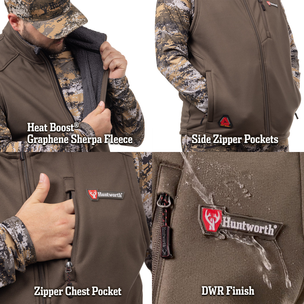 Men's Saskatoon Heat Boost Hunting Vest Ash Brown - Huntworth Gear
