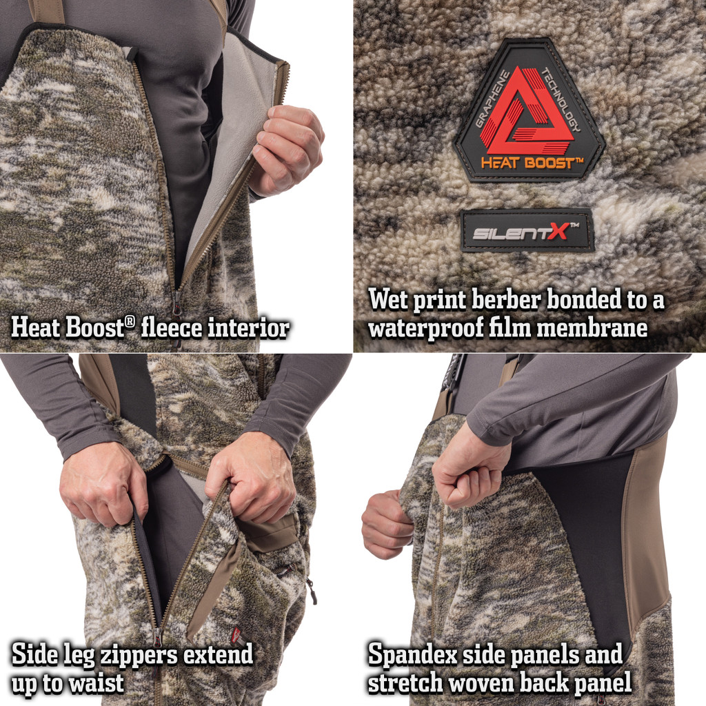 Men's Saginaw Heat Boost Berber Fleece Hunting Bibs - Huntworth