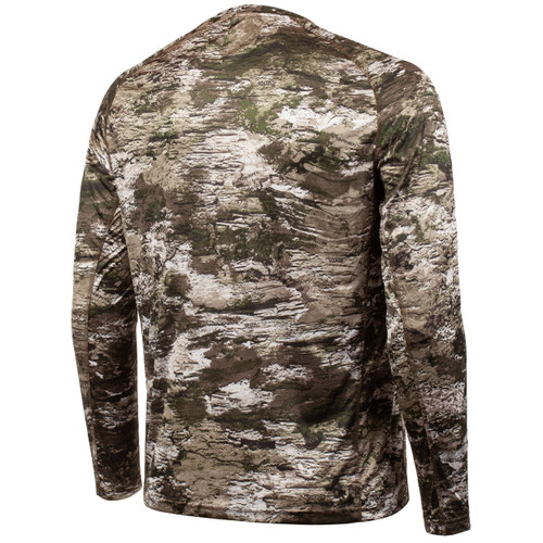 Rear view: Light Weight Camo hunting Long Sleeve Shirt - Performance polyester.