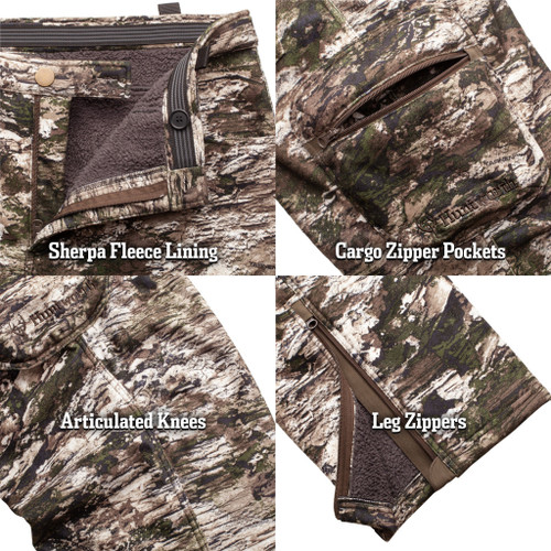 Thick Sherpa Fleece Lining, Cargo Zipper Pockets, Articulated Knees, Leg Zippers
