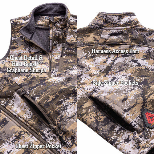 Heat Boost Graphene Sherpa Fleece interior, Safety Harness Access Port, Chest and Side Zipper Pockets