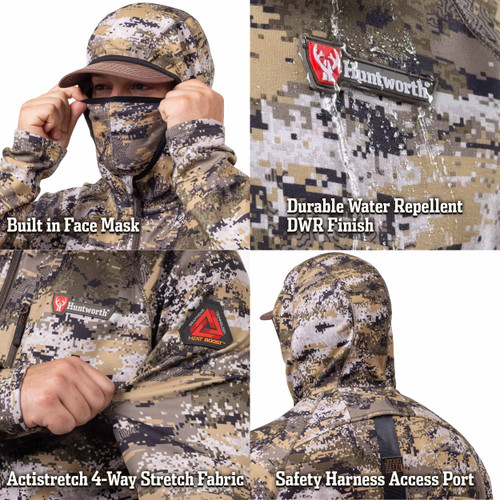 4-way stretch softshell hunting hoodie with DWR treatment