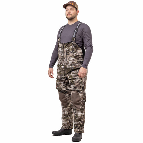 Men's midweight hunting bibs with abrasion resistant knee and seat patches