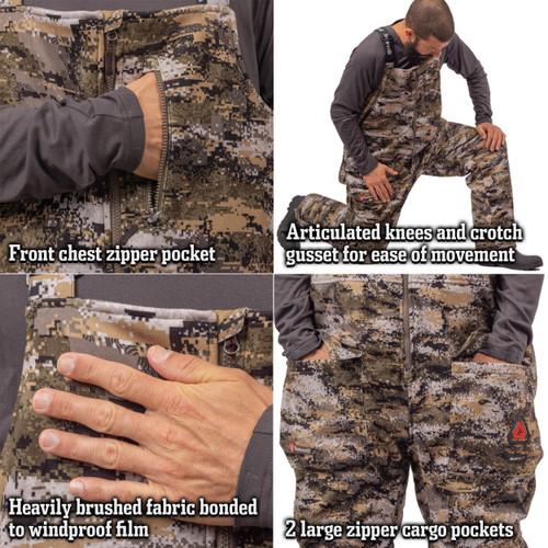 Men's Kenora Heat Boost, Heavyweight, SilentX, Windproof, Lined, Hunting Bibs - Disruption