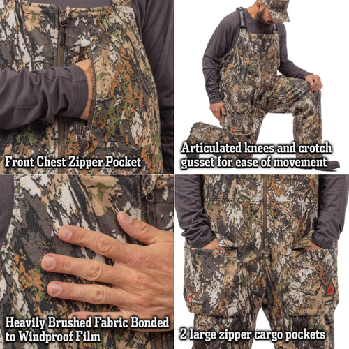 Men's Kenora Heat Boost, Heavyweight, SilentX, Windproof, Lined, Hunting Bibs - Vertek