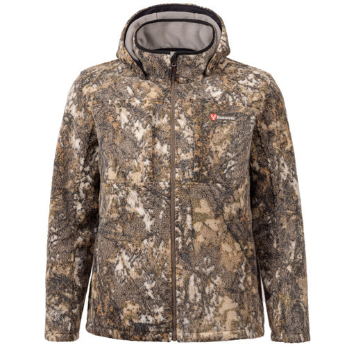 Hooded full zip Berber fleece heavy weight jacket with zipper hand pockets and zipper chest pockets.