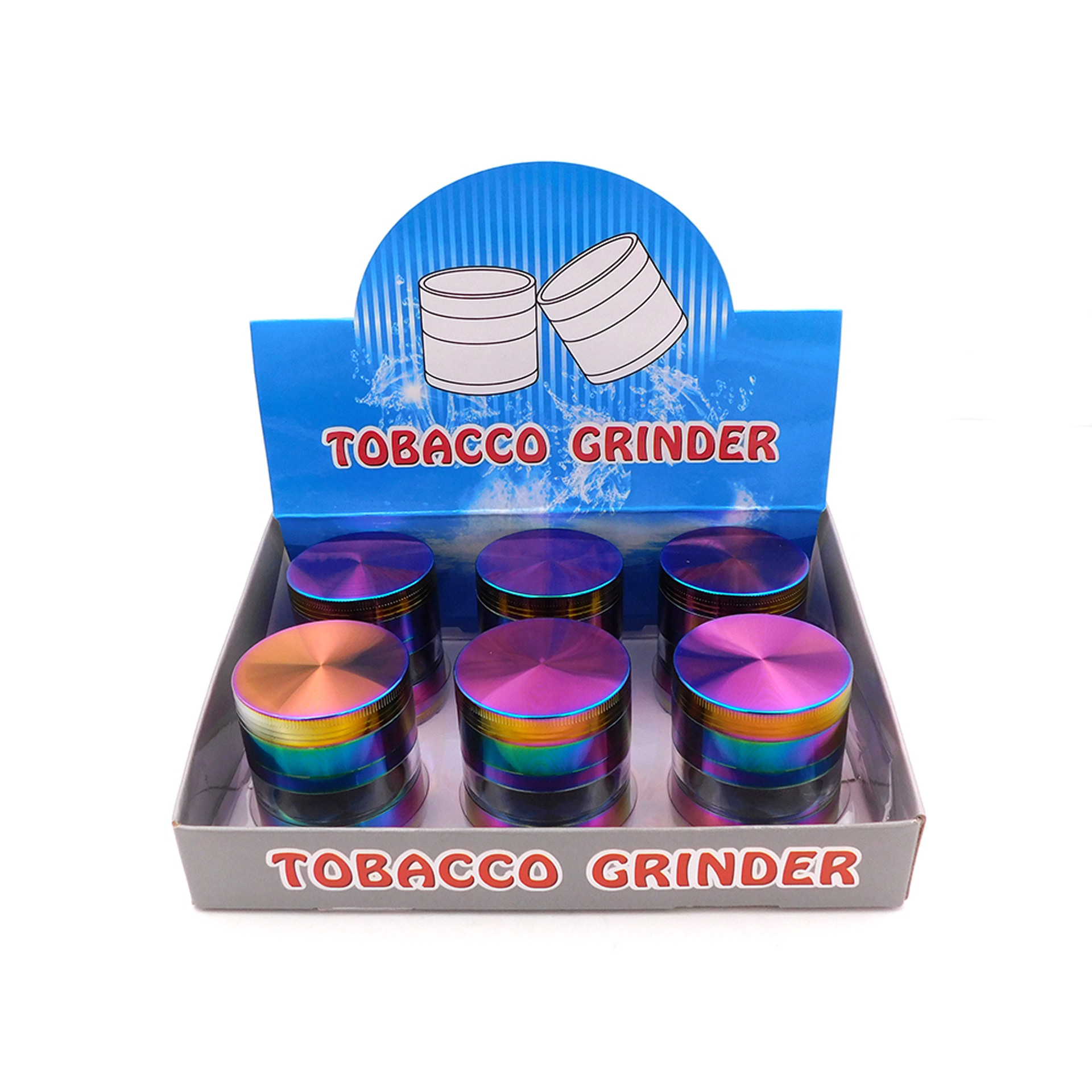 Rainbow Round Metal Grinder w/ BuiltIn Ashtray (Assorted Colors)(Display of