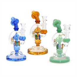 Lookah (WPC723) Mushrooms 9" Glass Water Pipe (Assorted Colors)(Single Unit)