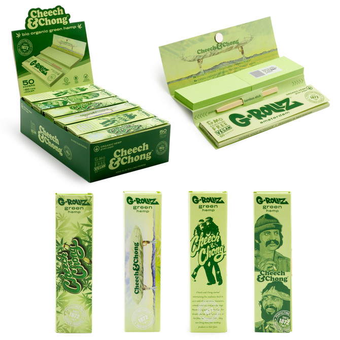 G-Rollz Cheech & Chong Organic Green Hemp King Size Rolling Papers + Tips (24 Count Display)