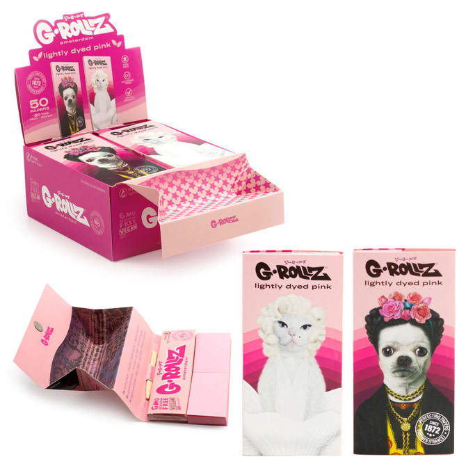 G-Rollz Pets Rock Duo Lightly Died Pink King Size Rolling Papers + Tips & Tray (16 Count Display)