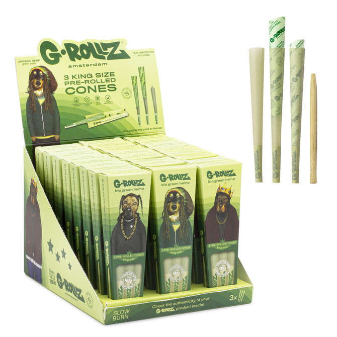 G-Rollz Pets Rock Organic Green Hemp 3 King Size Pre-Rolled Cones (24 Count Display)