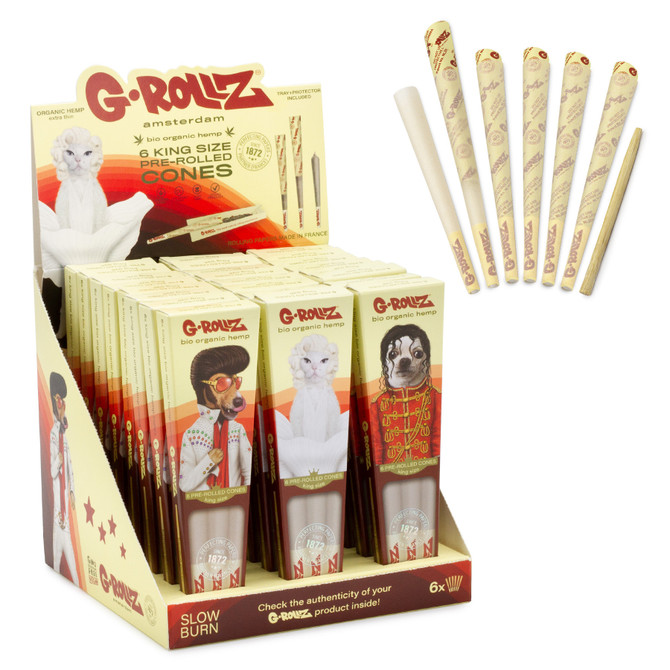 G-Rollz Pets Rock 6 King Size Pre-Rolled Cones (24 Count Display) - Organic Hemp Extra Thin