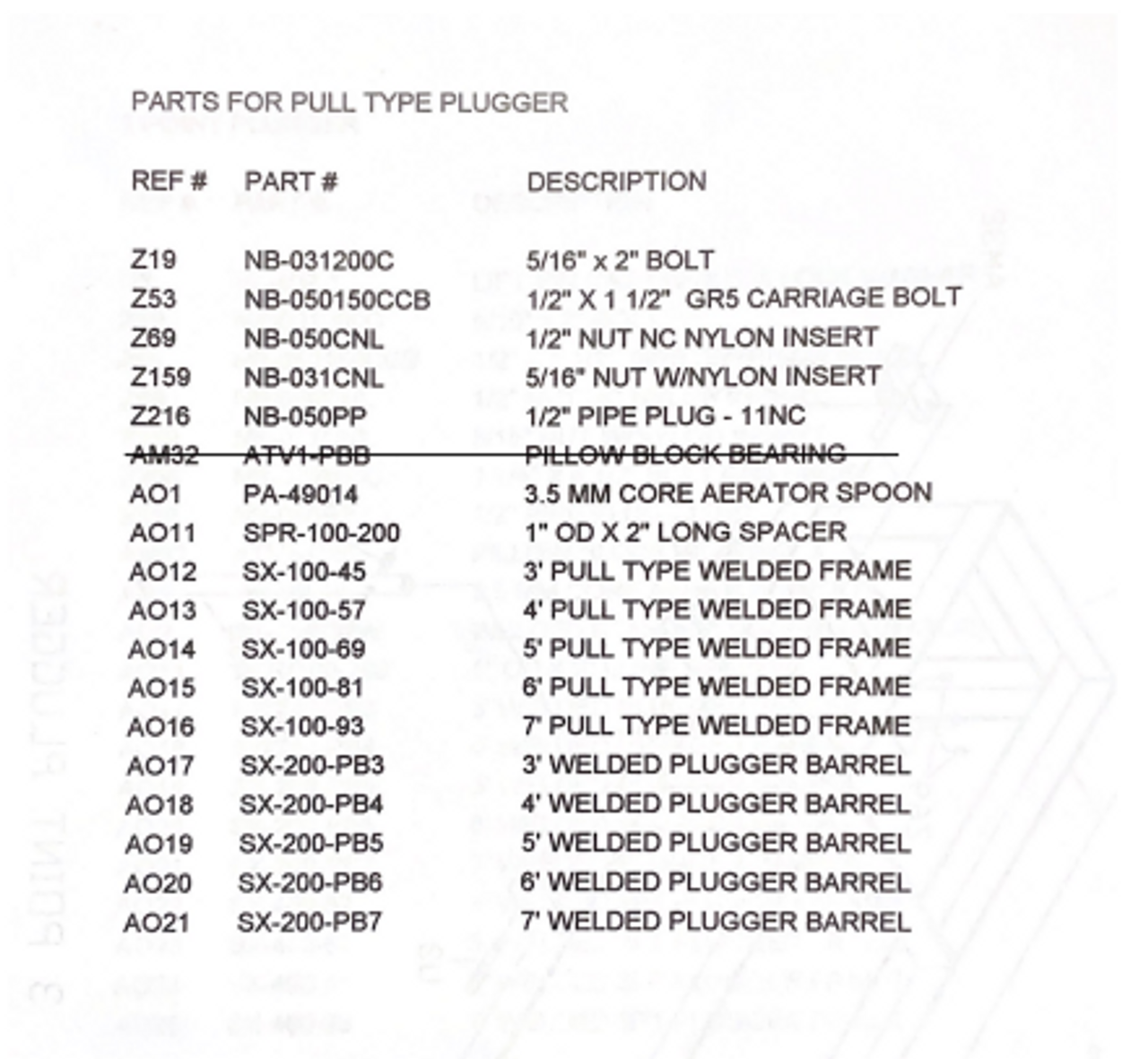 Plugger Pull Type Parts Diagram