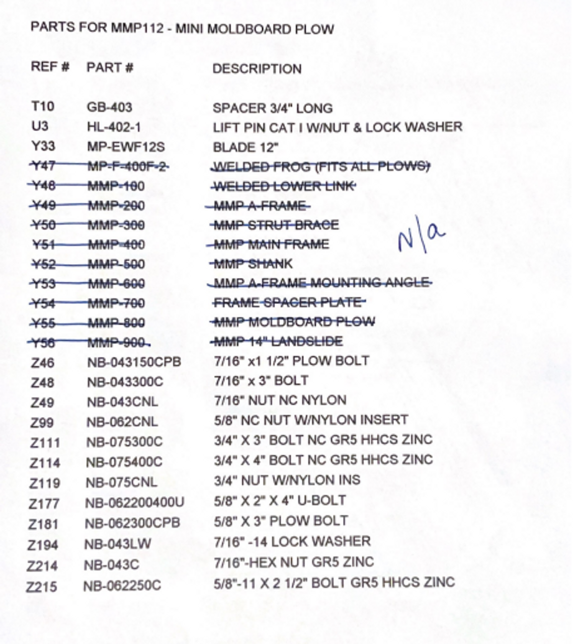 MMP112 Parts Diagram