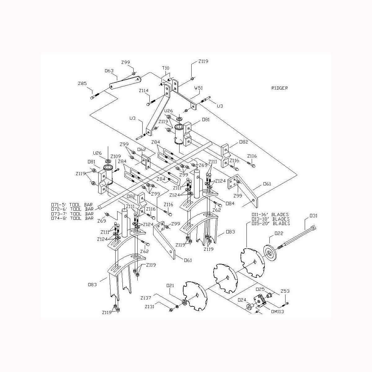 RTBC18 Ridger Parts Diagram - HOWSE Implement