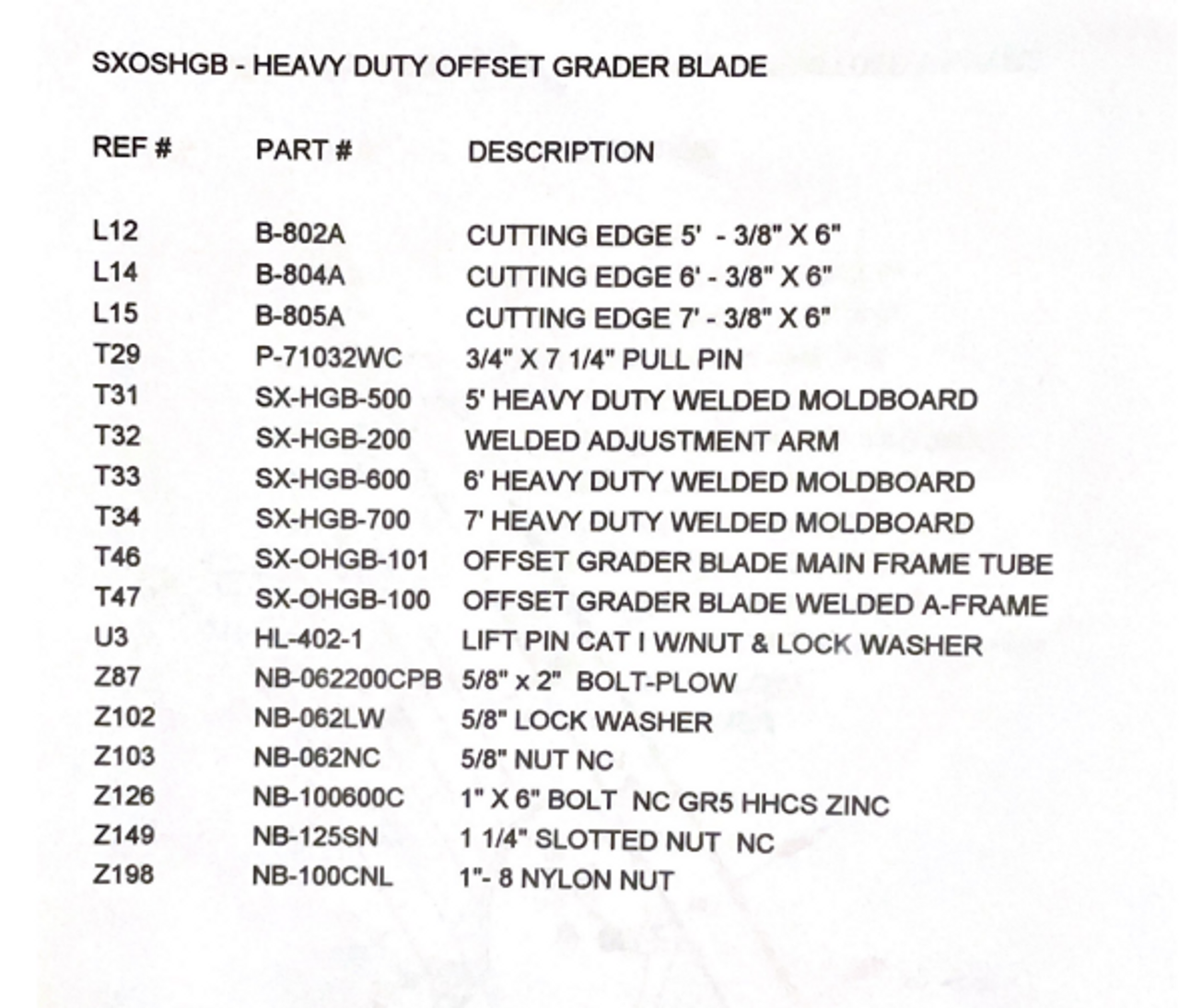 SXOSHGB7 Parts Diagram