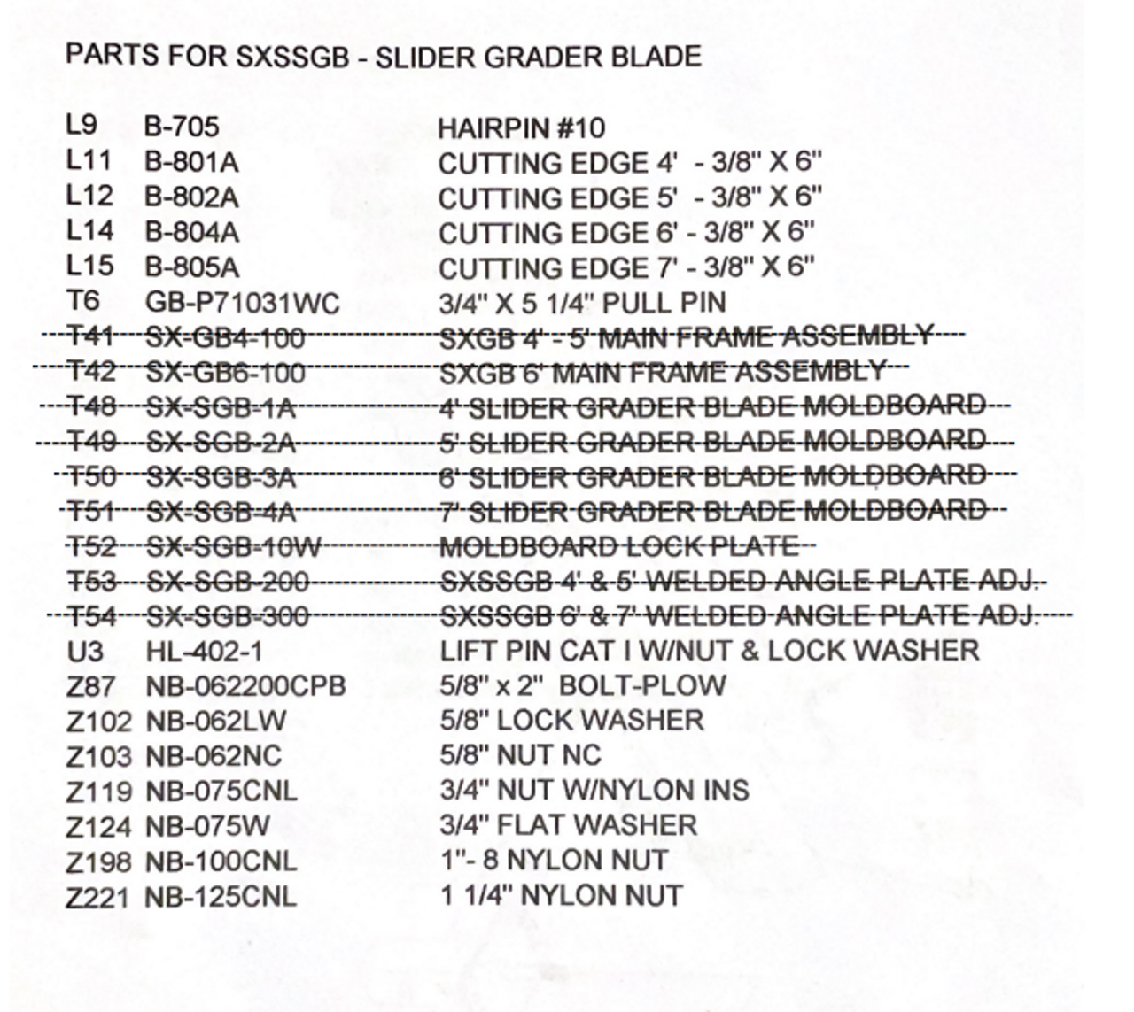 SXSSGB7 Parts Diagram