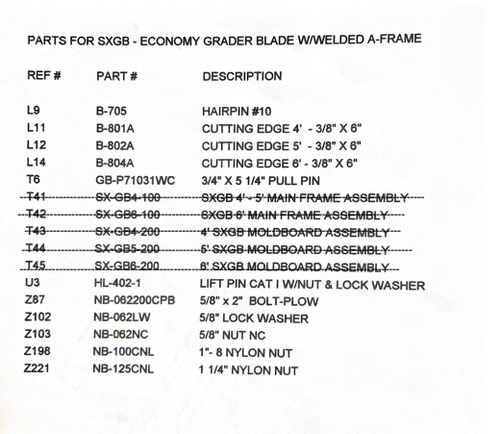 SXGB6 Parts Diagram