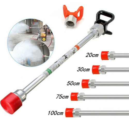 Airless sprayer extension rod measuring 20/30/50/75/100cm, designed to fit airless paint spray guns. It serves as a tool part with a nozzle seat for enhanced performance.