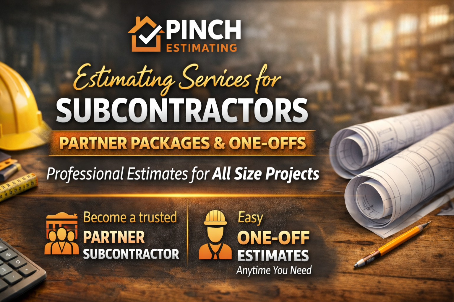 “Pinch Estimating providing estimating services for subcontractors, including partner packages and one-off estimates for projects of all sizes.”