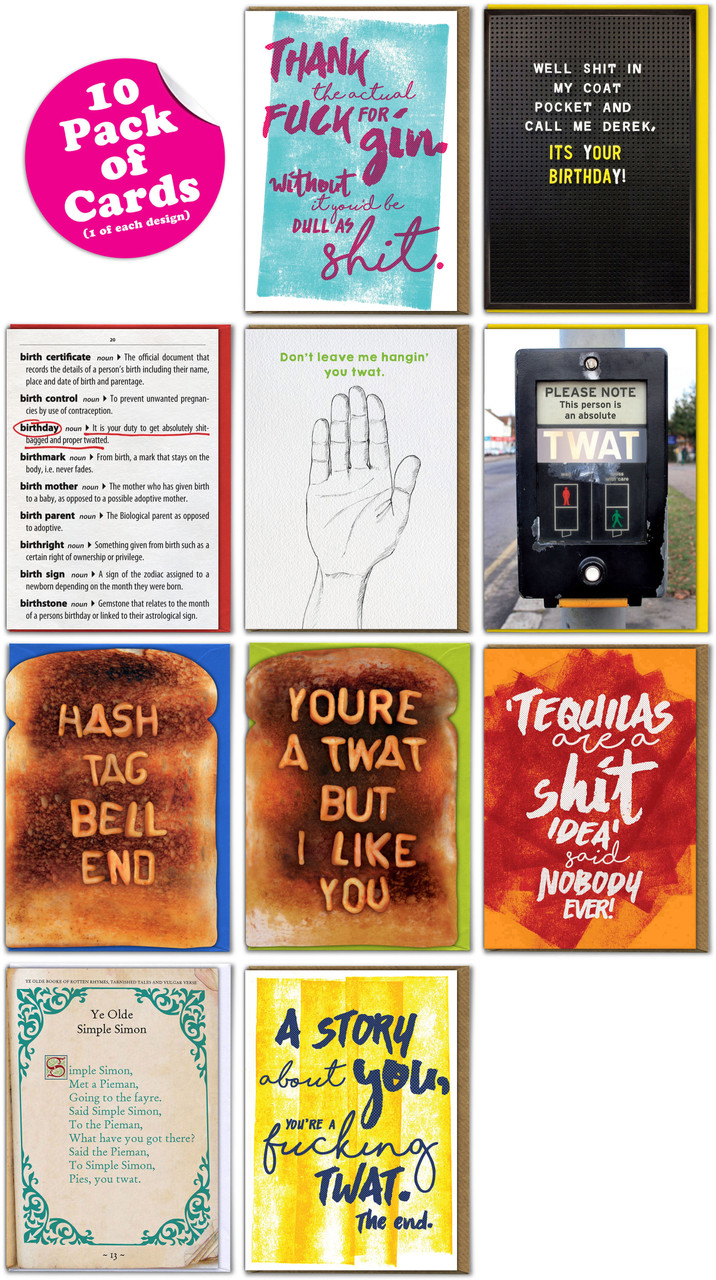 Rude Card Pack - 10 Cheeky Mixed Design Birthday Cards | Brainbox Candy