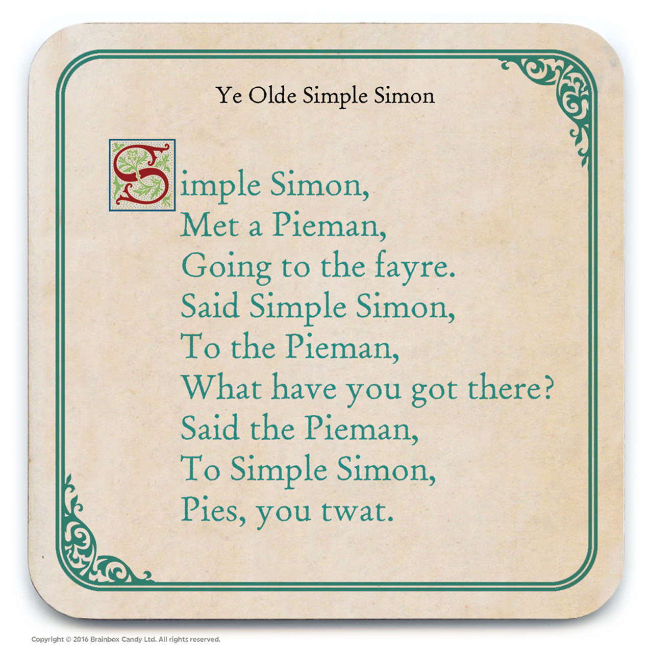 Rude Coaster Simple Simon By Brainbox Candy brainboxcandy