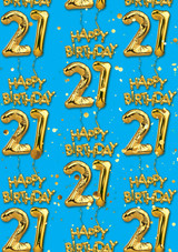 Age Gift Wrap - 21st Birthday Wrapping Paper Gold Balloon Blue