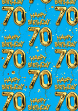 Age Gift Wrap - 70th Birthday Wrapping Paper Gold Balloon Blue