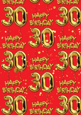 Age Gift Wrap - 30th Birthday Wrapping Paper Gold Balloon Red