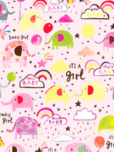 Newborn Gift Wrap - Baby Girl Pink Elephant Wrapping Paper By Glick