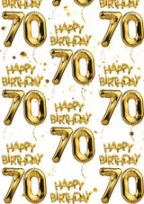 Age Gift Wrap - 70th Birthday Wrapping Paper White Gold Balloon
