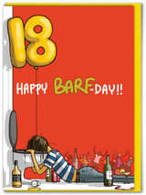 Funny 18th Birthday Card - Age 18 Barfday By Bryony Walters
