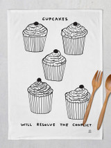 Cupcakes Will Resolve The Conflict David Shrigley Tea Towel