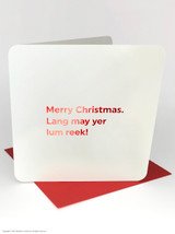 Funny Christmas Card (Red Foiled) Lang May Yer Lum Reek