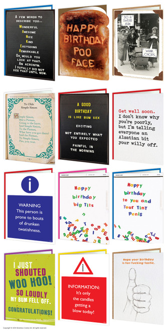 Rude Card Pack Of 12 Greetings Cards - Different Designs For A Variety of Occasions