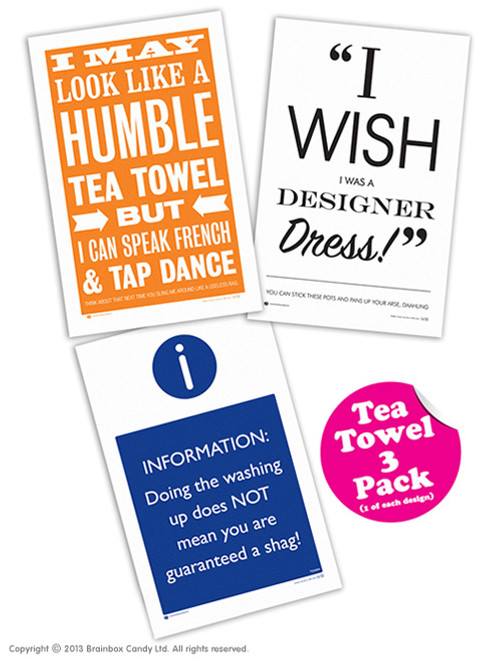 Rude Cheeky Gift - 3 Pack Of Tea Towels (Pack 1) By Brainbox Candy
