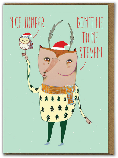 Funny Christmas Card - Deer & Owl Nice Jumper