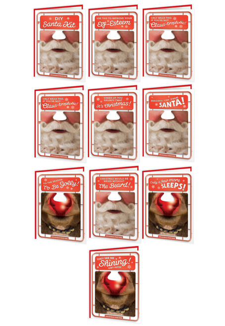 Funny Christmas Card Pack Of 10 Santa Facematt Cards (Each With Wearable Face Mat) By Brainbox Candy