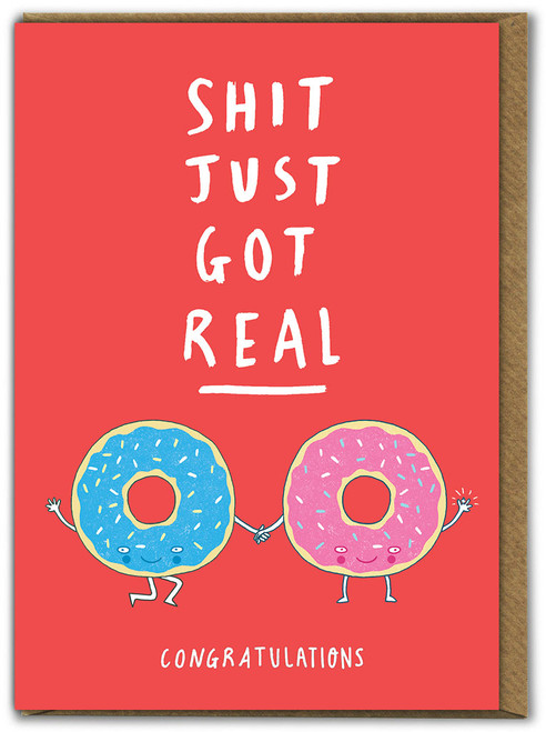 Funny Engagement Card - Poo Just Got Real By Charly Clements