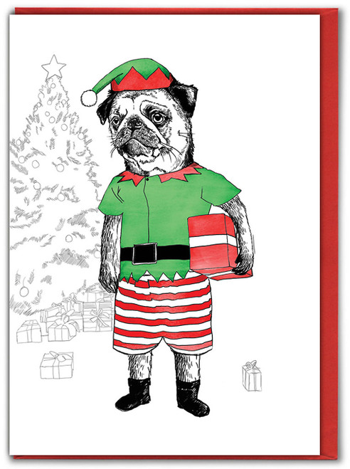 Funny Christmas Card - Pug Elf By Jimbob Art