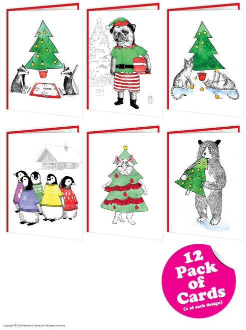 Funny Christmas Card Pack Of 12 Cards (6 Different Designs) By Jimbob Art