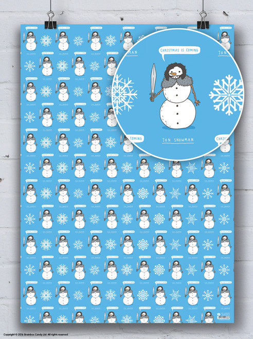 Funny Game of Thrones Gift Wrap - Jon Snowman Christmas Wrapping Paper By Brainbox Candy