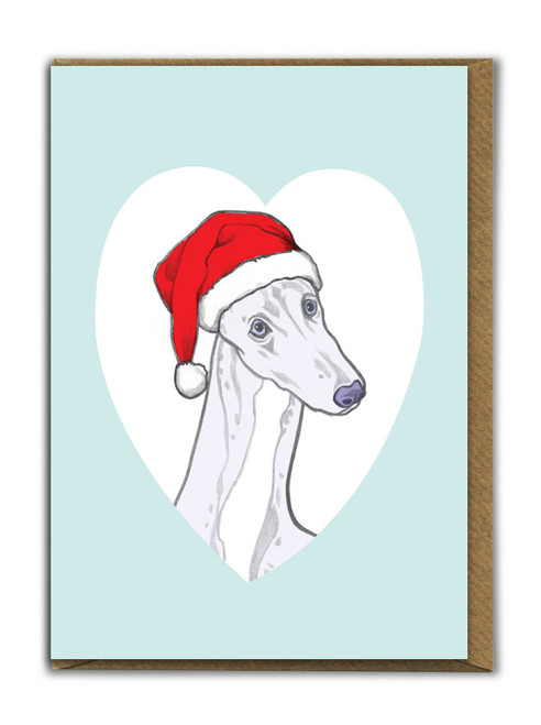 A6 Christmas Card - Cute Greyhound Dog By Fran Hooper