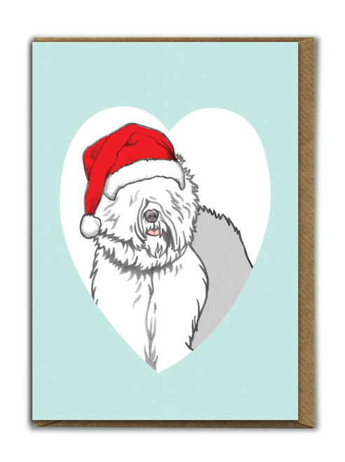 A6 Christmas Card - Cute Old English Sheepdog Dog By Fran Hooper