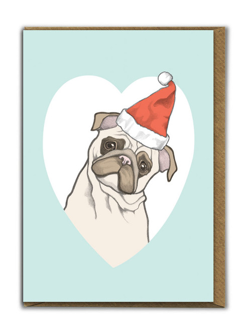Cute A6 Pug Dog Christmas Card By Fran Hooper