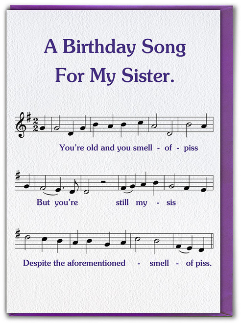 Rude Sister Birthday Card Song Smell Of Piss