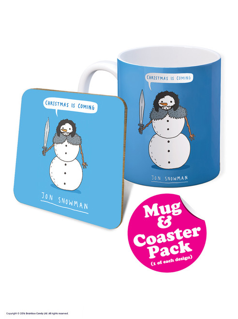 Funny Game Of Thrones Gift - Christmas Is Coming Jon Snowman Boxed Mug & Coaster Set