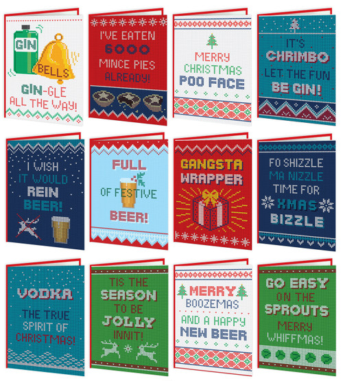 Funny Christmas Card Pack Of 12 Mixed Design Knitwit Cards